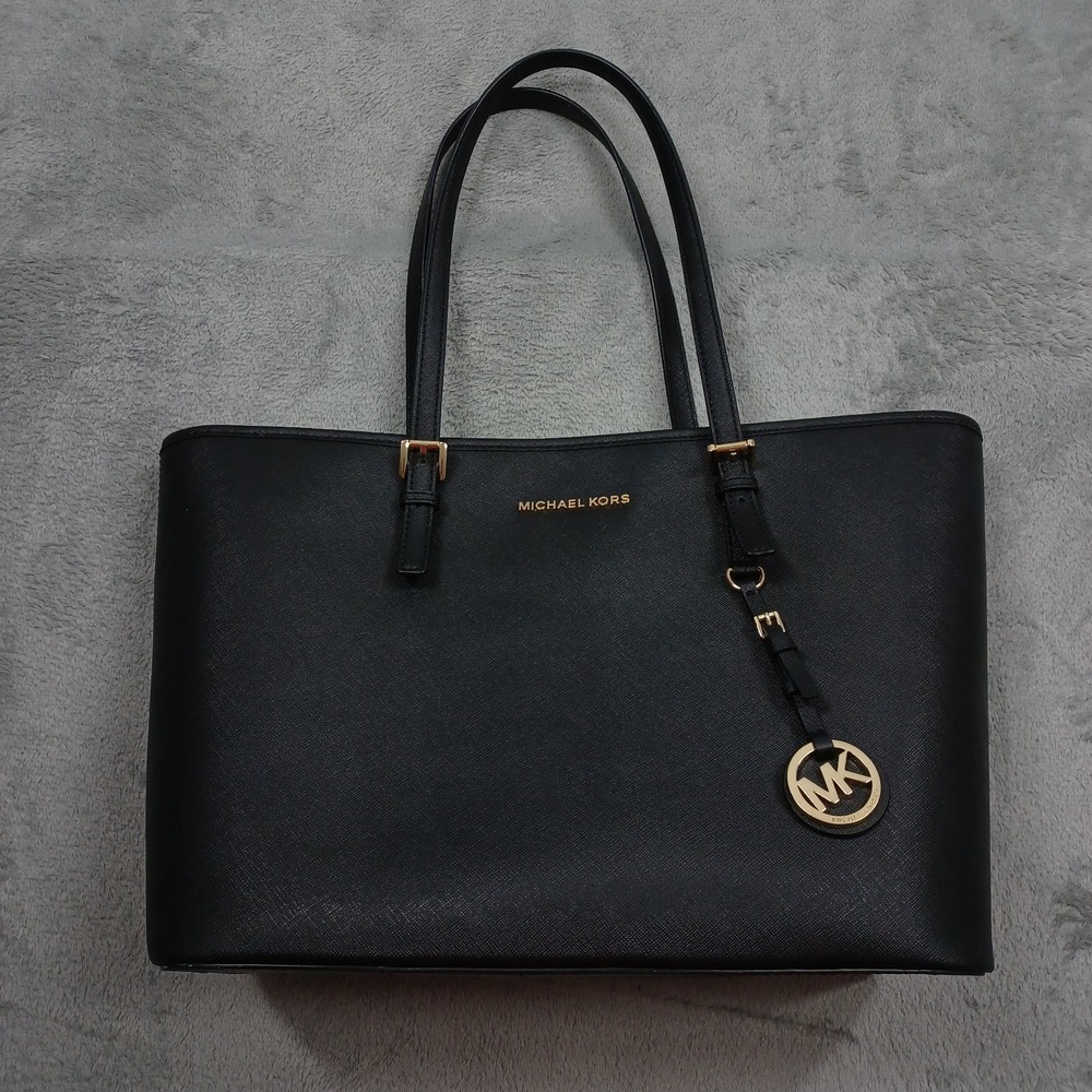 Michael Kors Saffiano Leather Top Zip Large Tote Bag Black 35F7GTVT3L
